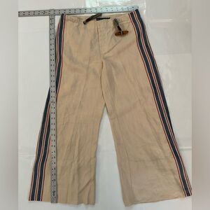 NWT Ralph Lauren Linen Pants In Ivory W/ Blue & Red Stripe Sides, 4